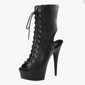 Elegant Black Lace-Up Platform Heeled Boots